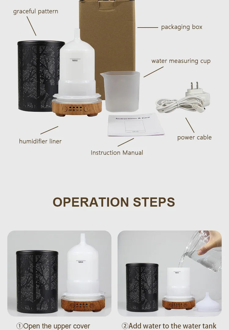 Aroma Diffuser Ultrasonic Perfume Air Humidifier Iron Art Deer Pattern Smart Room Fragrance Humidifier with LED Night Lights