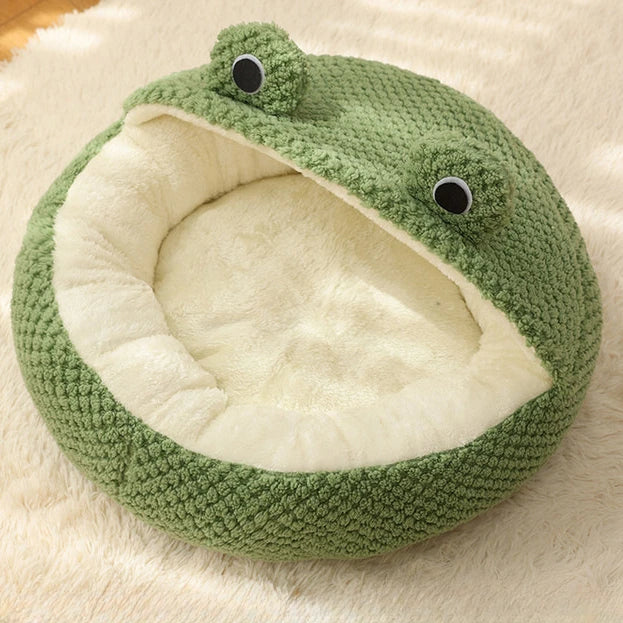 Warm Plush Frog Dog & Cat Cave Bed for Puppies, Kittens & Small Pets