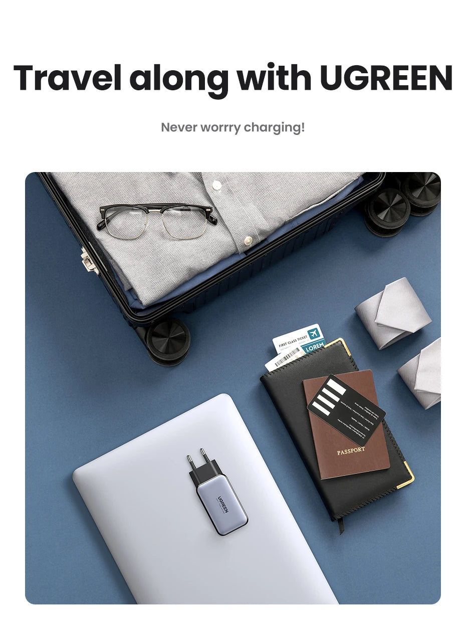 UGREEN 65W GaN Charger Quick Charge 4.0 3.0 USB C Charger for iPhone 17 16 15 Pro Max Laptop Macbook Air Tablet PD Fast Charger