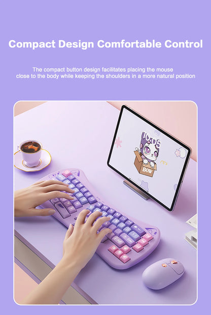 BOW Bluetooth USB Wireless Split Keyboard  68 Keys Multi Media Button Cute Cat Ergonomic  Keyboard for Win/Android/iOS/ OS