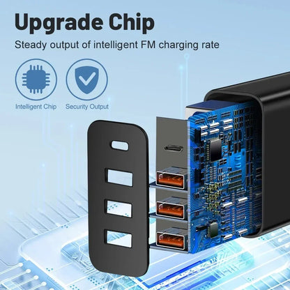 Total 60W USB C Charger Multi 4 Ports 3USB PD Type C Fast Charging Quick Charge Universal Travel Wall Power Adapter