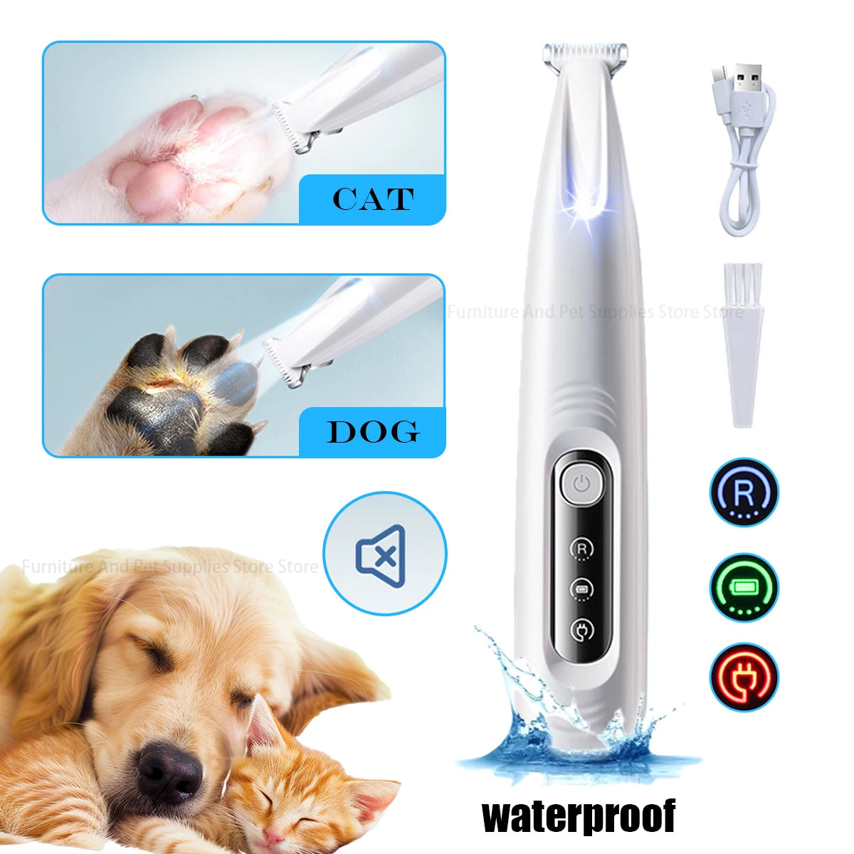 Rechargeable Dog Paw Trimmer with LED Light