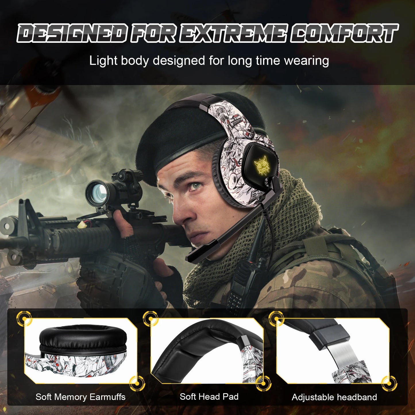 ONIKUMA Professional Gaming Headphone with Mic LED Backlight Wired Headset