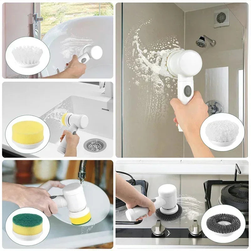 Rechargeable Cleaning Brush with 5 Replaceable Brush Heads