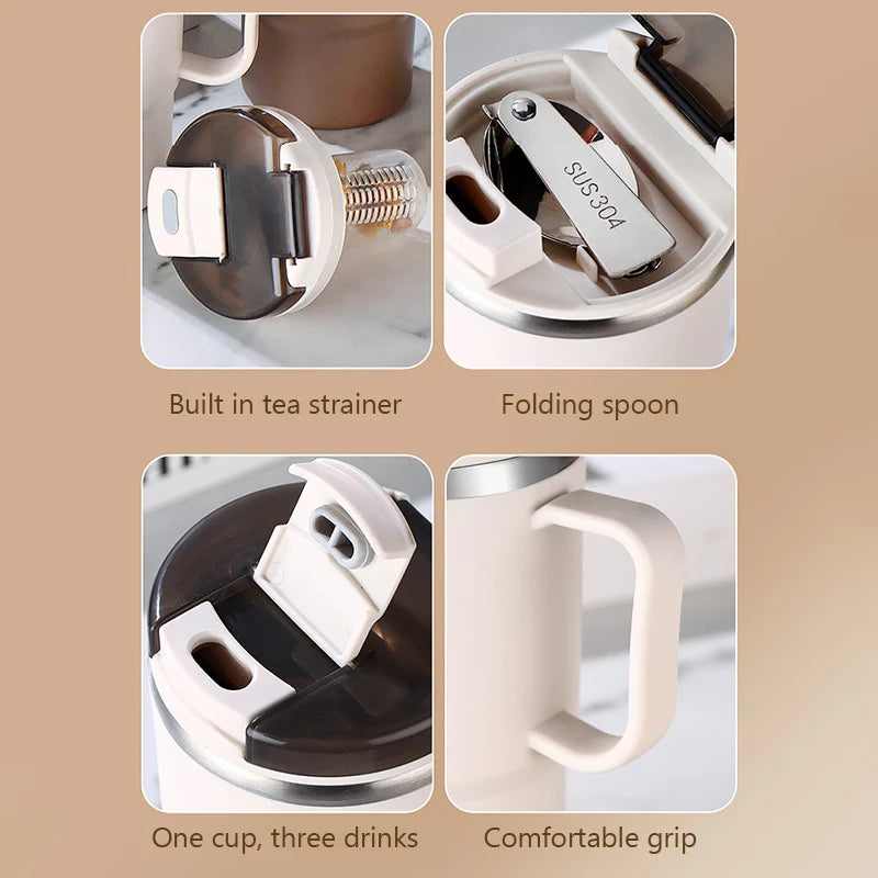 Insulated Coffee Cup 304 Stainless Steel Tea Cup With Tea Strainer Lid Straw Water Milk Juice Cups Coffee Mug For Home Drinkware