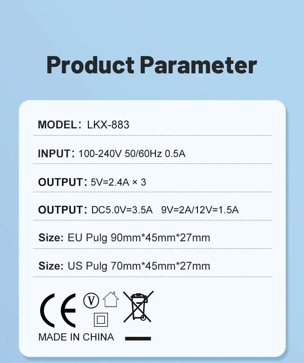 Total 60W USB C Charger Multi 4 Ports 3USB PD Type C Fast Charging Quick Charge Universal Travel Wall Power Adapter