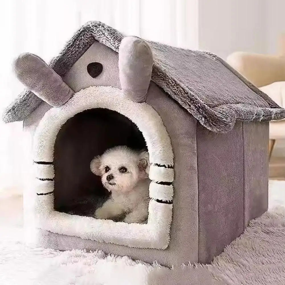 Cozy Cat Cave Bed Plush Indoor Pet House with Removable Cushion