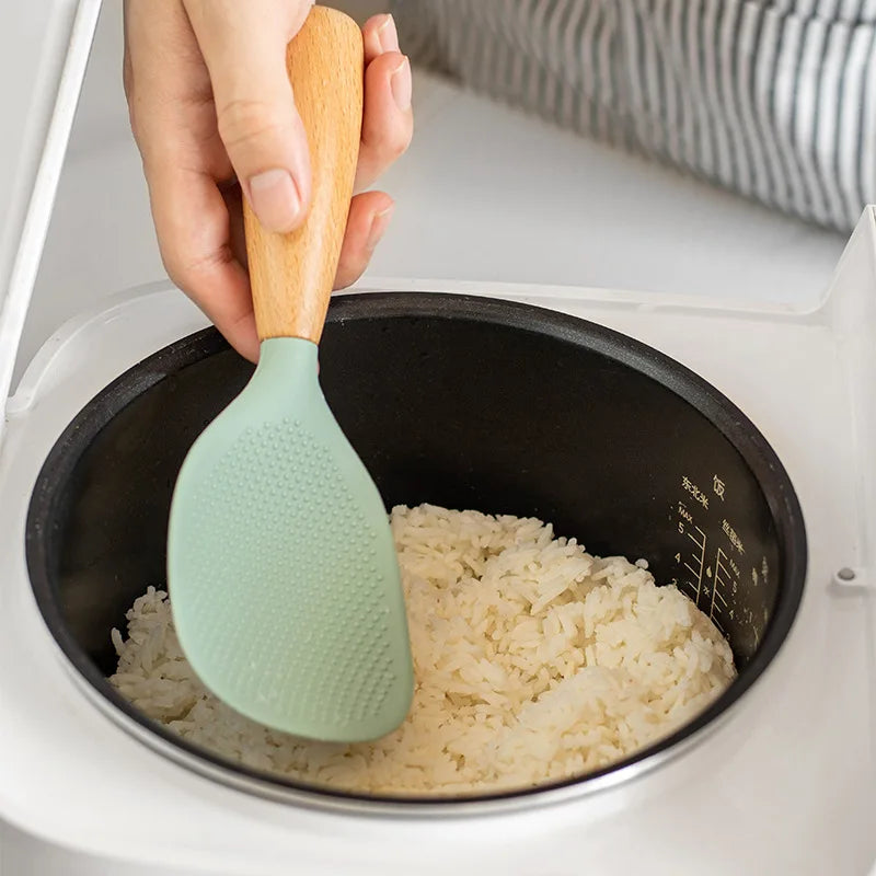 1Pcs Silicone Spoon Non-stick Cooking Spoon Anti-scalding Pot Rice