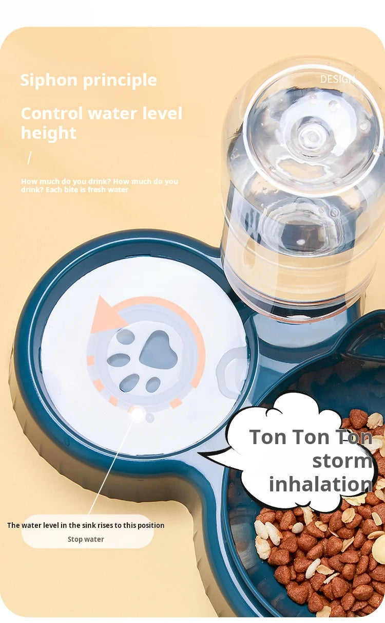 3-in-1 Tilted Cat Food & Water Bowl with Gravity Water Feeder