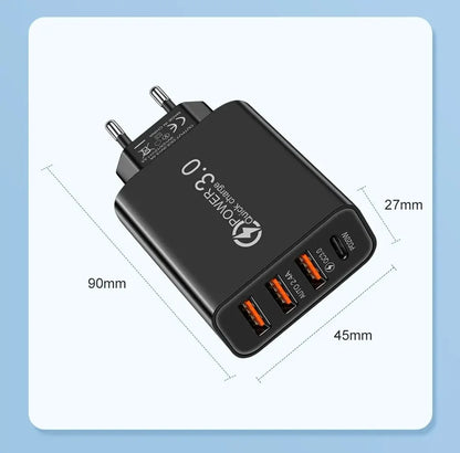 Total 60W USB C Charger Multi 4 Ports 3USB PD Type C Fast Charging Quick Charge Universal Travel Wall Power Adapter