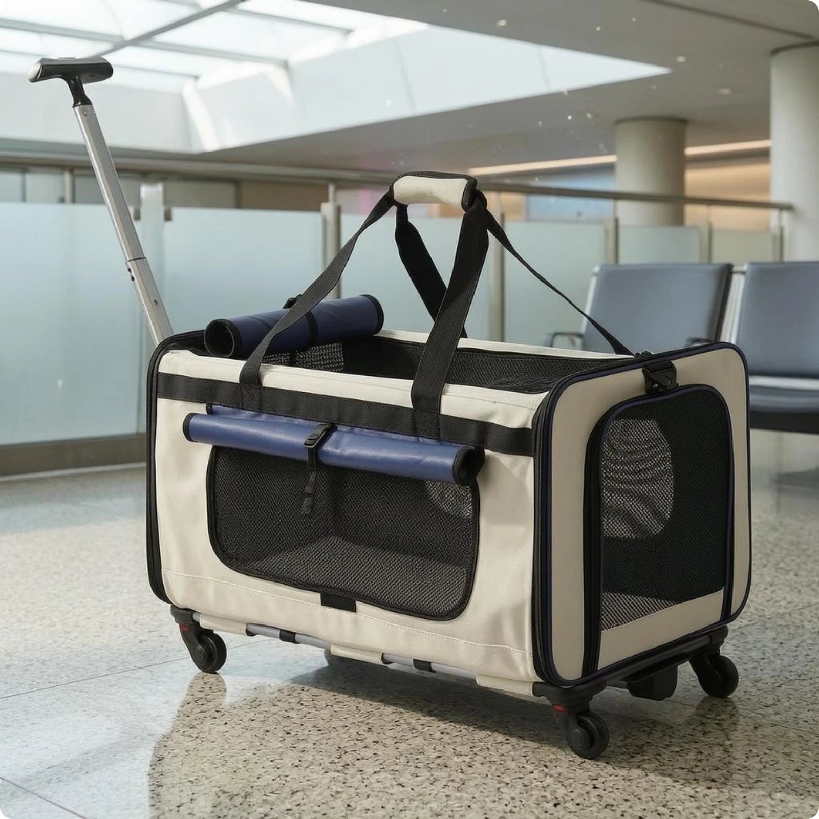 Collapsible Pet Trolley Carrier with Wheels