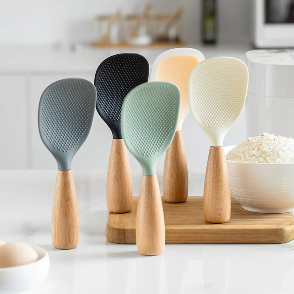 1Pcs Silicone Spoon Non-stick Cooking Spoon Anti-scalding Pot Rice