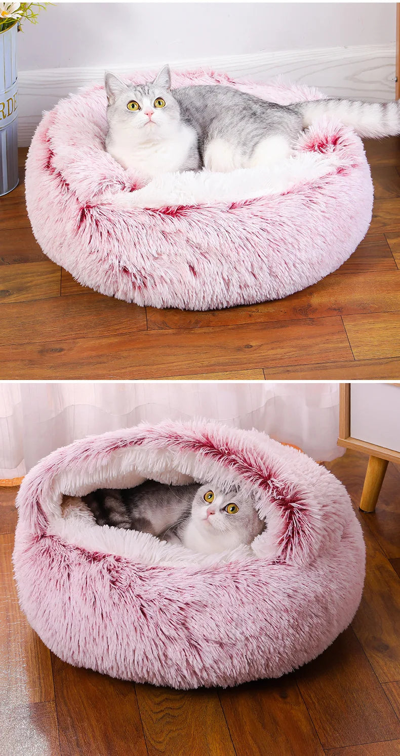 Cat Bed Cave for Indoor Donut Self Warming Small Dog Bed Anti-anxiety for Winter