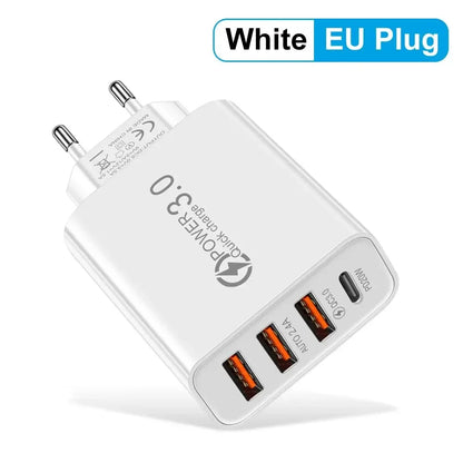 Total 60W USB C Charger Multi 4 Ports 3USB PD Type C Fast Charging Quick Charge Universal Travel Wall Power Adapter