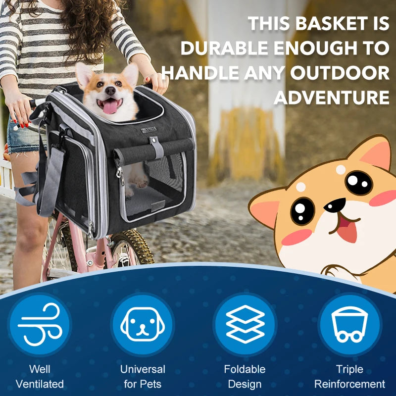 Expandable Dog & Cat Bike Basket Carrier