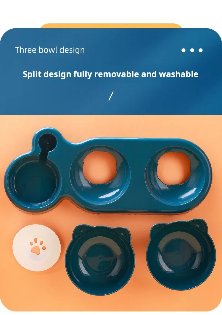 3-in-1 Tilted Cat Food & Water Bowl with Gravity Water Feeder