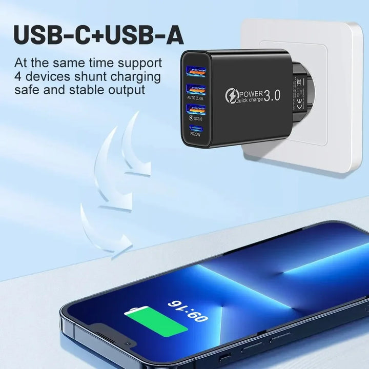 Total 60W USB C Charger Multi 4 Ports Type C Fast Charging