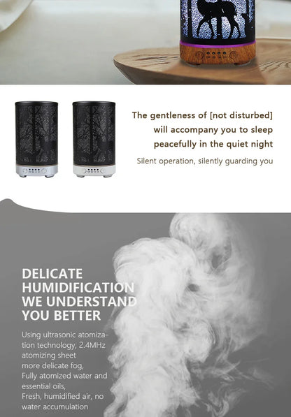 Aroma Diffuser Ultrasonic Perfume Air Humidifier Iron Art Deer Pattern Smart Room Fragrance Humidifier with LED Night Lights