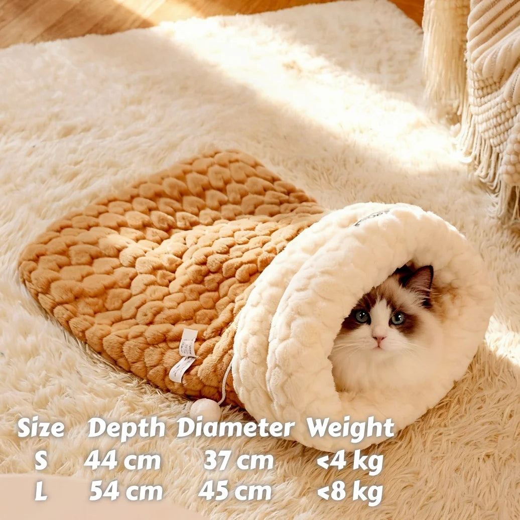 Enclosed Plush Cat Bed with Burrow Entry