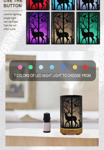 Aroma Diffuser Ultrasonic Perfume Air Humidifier Iron Art Deer Pattern Smart Room Fragrance Humidifier with LED Night Lights