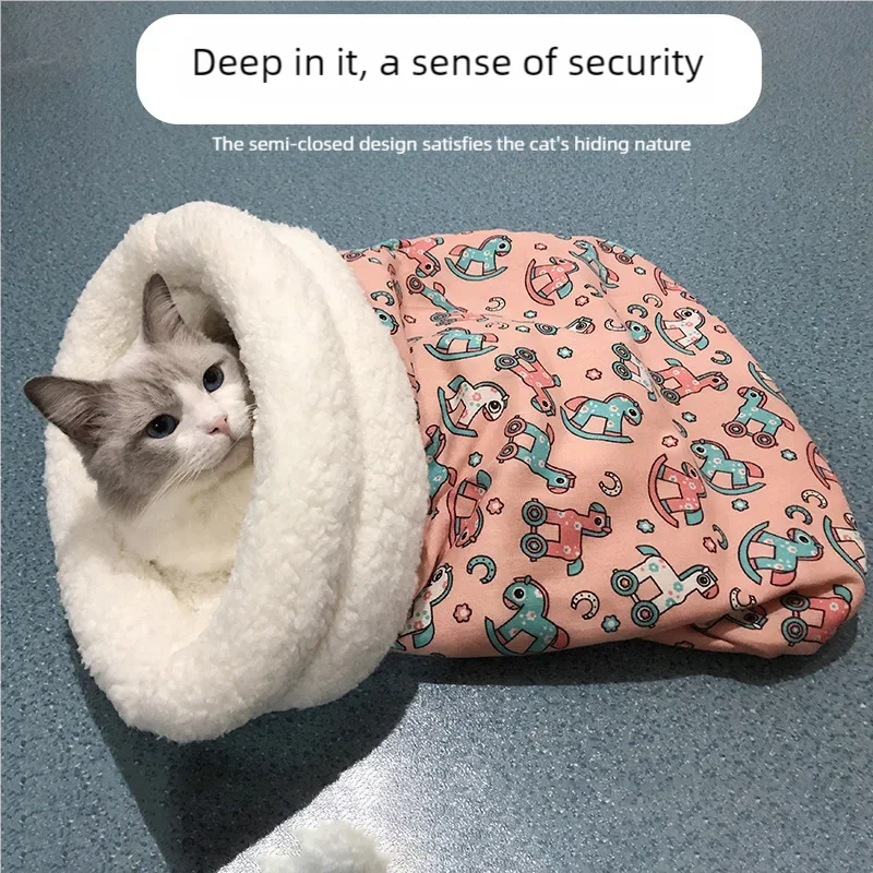 Plush Cat Sleeping Bag Warm Pet Bed Pocket Nest for Cats