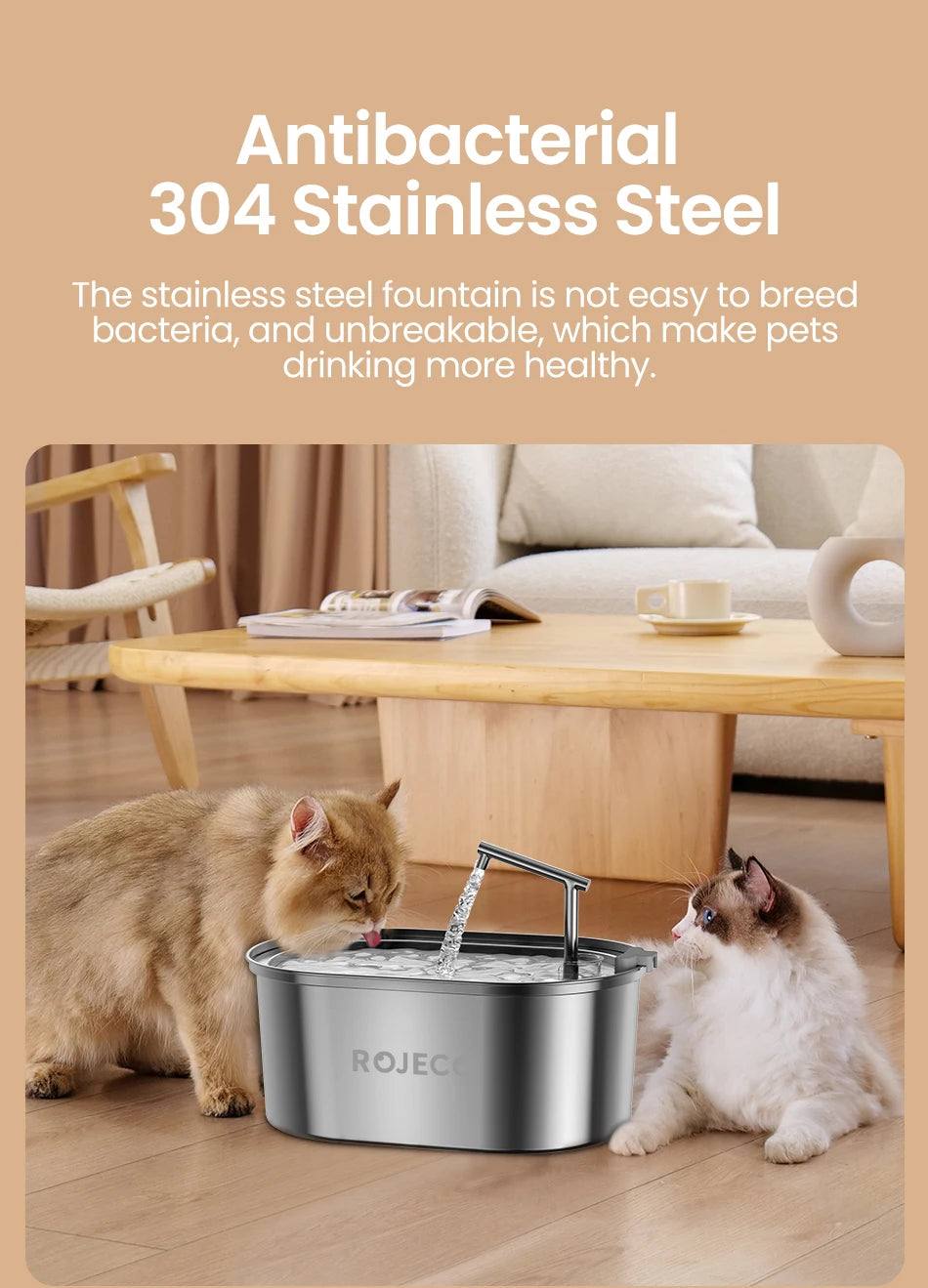 ROJECO 3.2L Stainless Steel Pet Water Fountain
