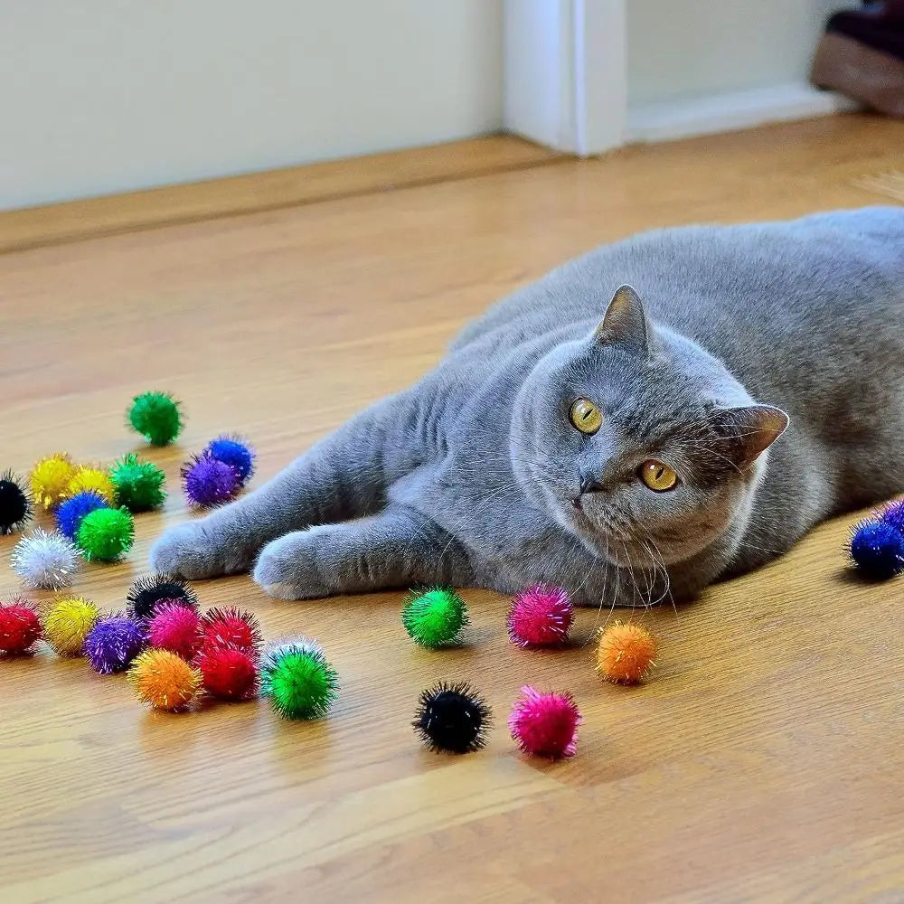 Cat Sparkle Balls Toy, 50-Piece Plush Play Ball Set