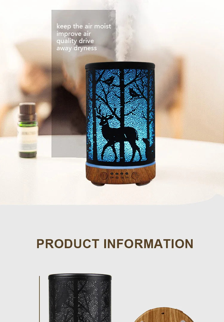 Aroma Diffuser Ultrasonic Perfume Air Humidifier Iron Art Deer Pattern