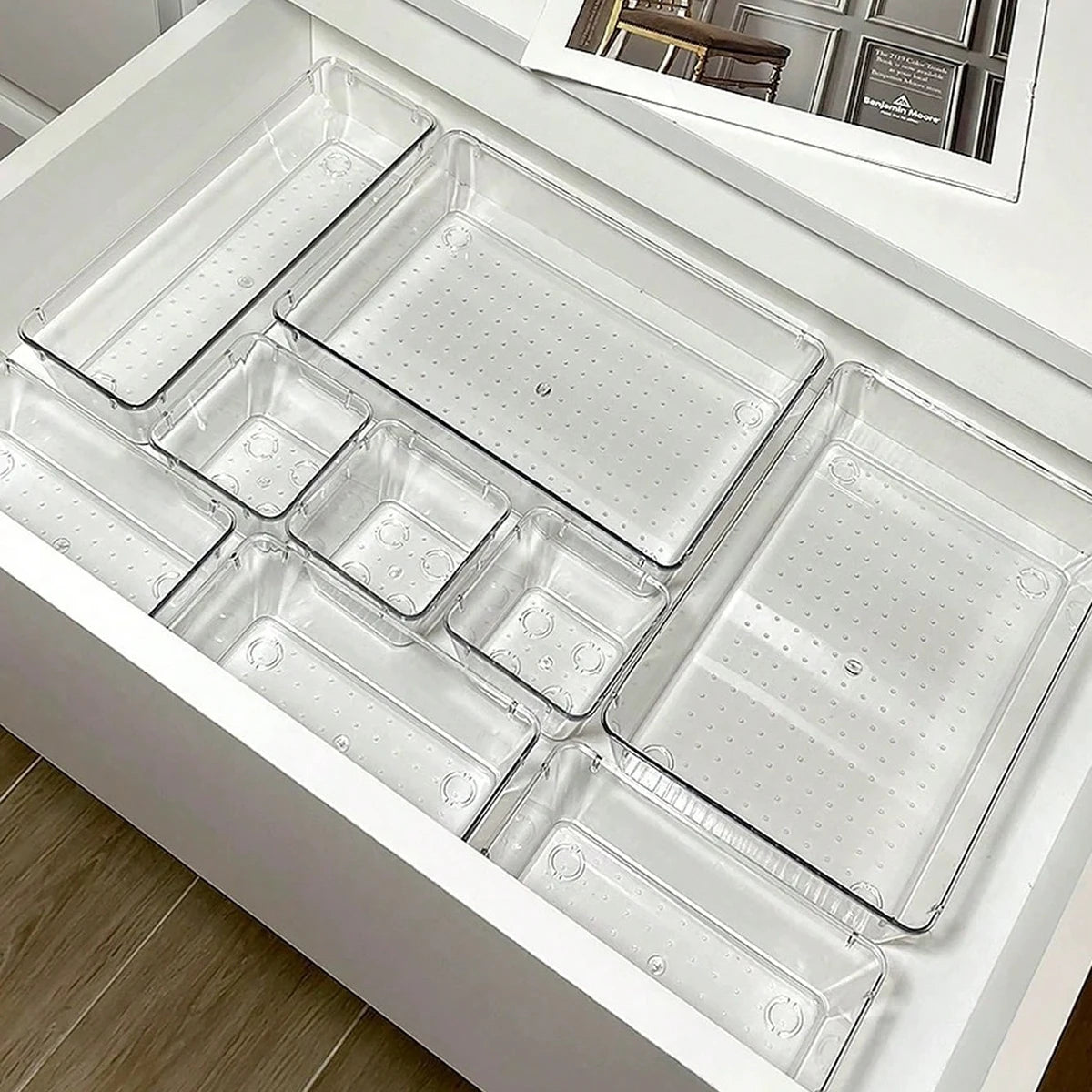 7-Piece Plastic Storage Trays for Makeup, Bathroom & Office