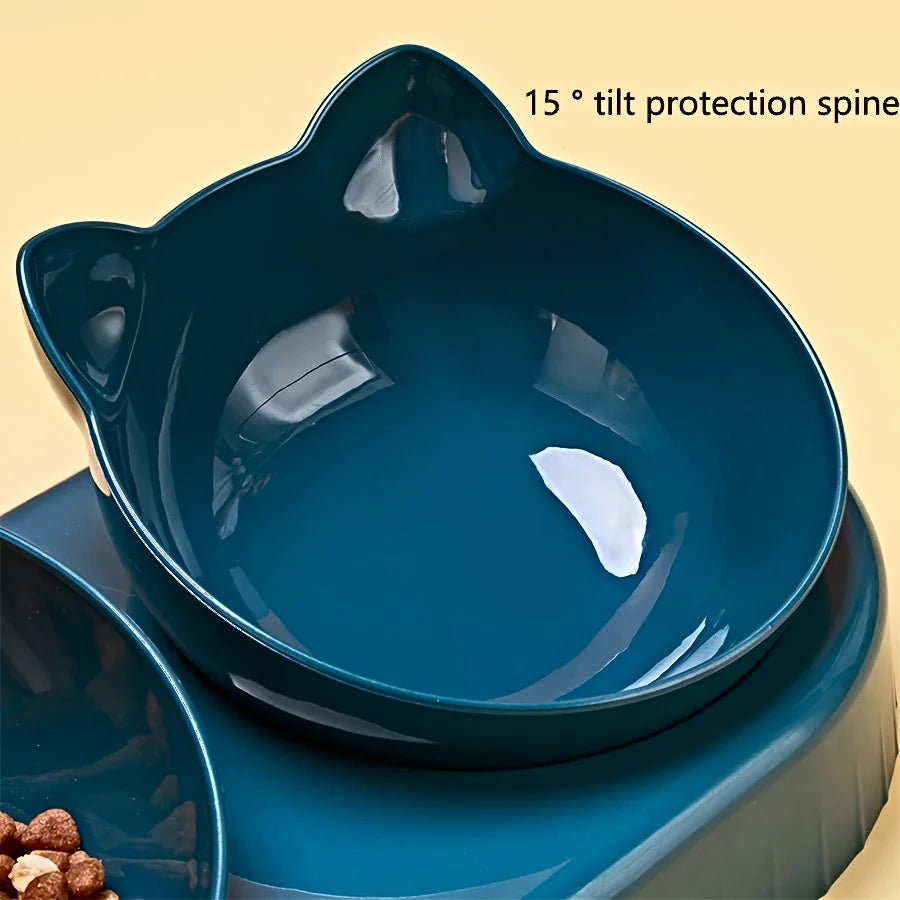 3-in-1 Tilted Cat Food & Water Bowl with Gravity Water Feeder