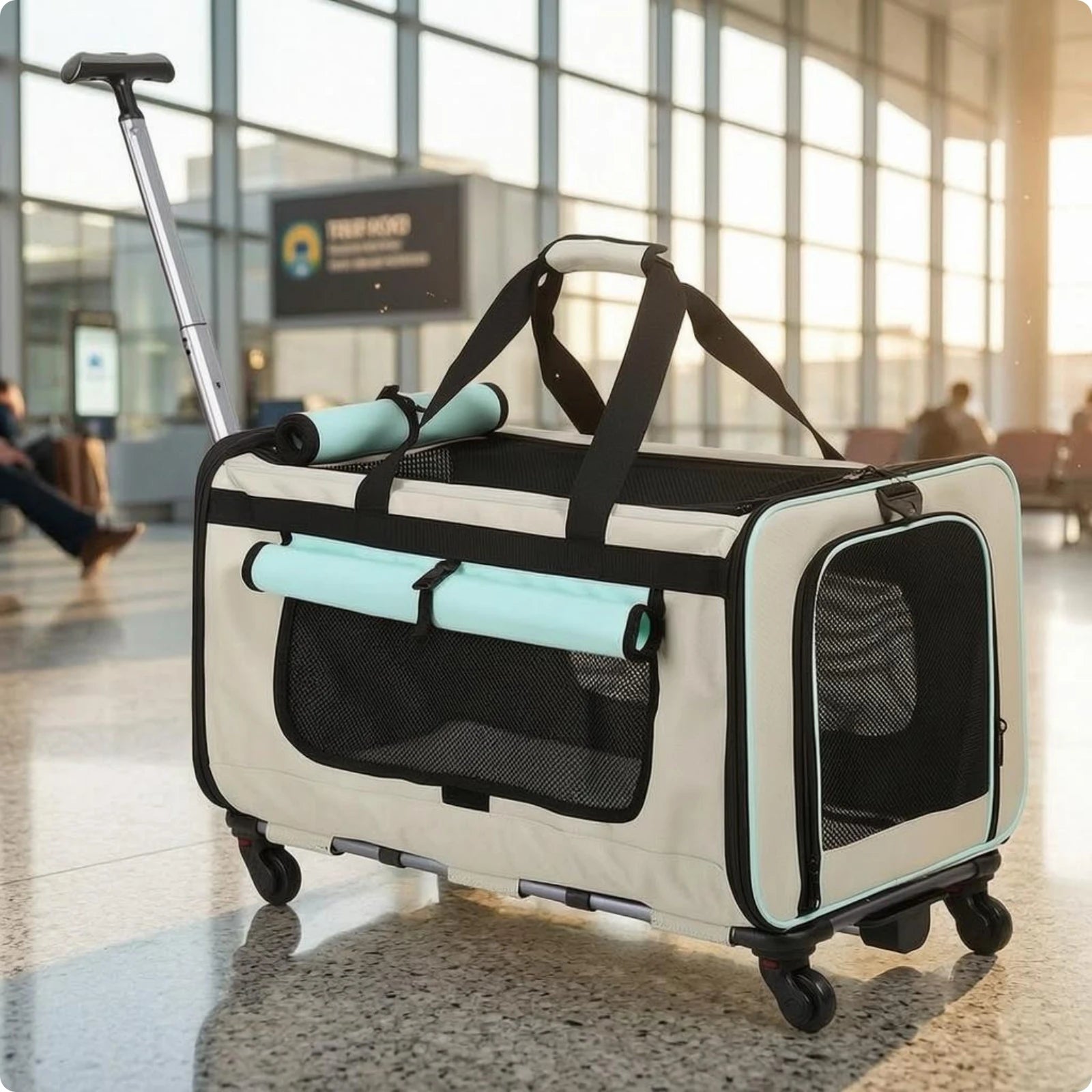 Collapsible Pet Trolley Carrier with Wheels