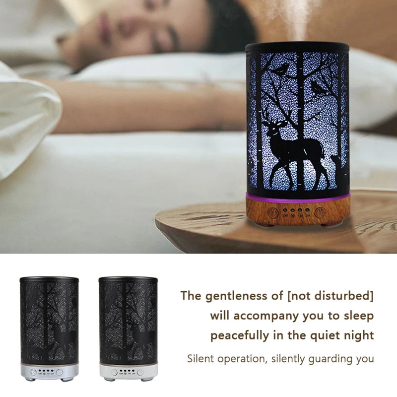 Aroma Diffuser Ultrasonic Perfume Air Humidifier Iron Art Deer Pattern Smart Room Fragrance Humidifier with LED Night Lights