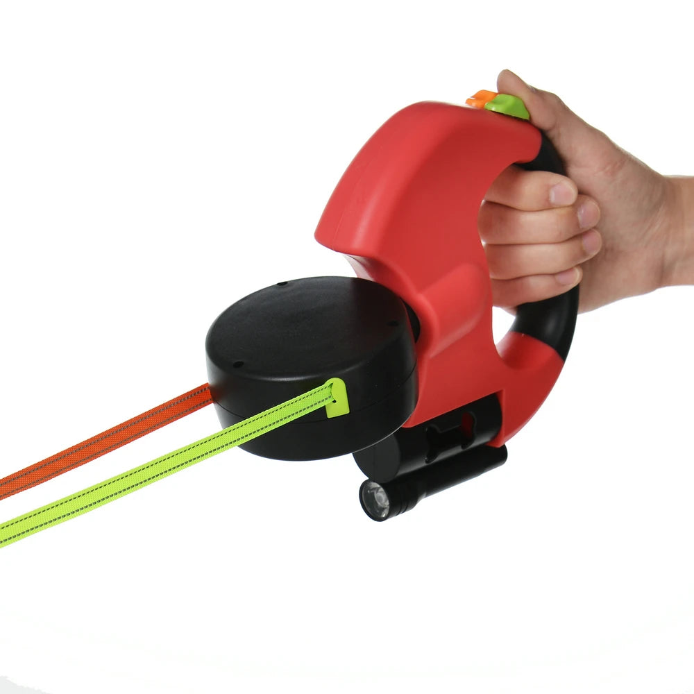 3m Retractable Double Dog Leash with Reflective Straps