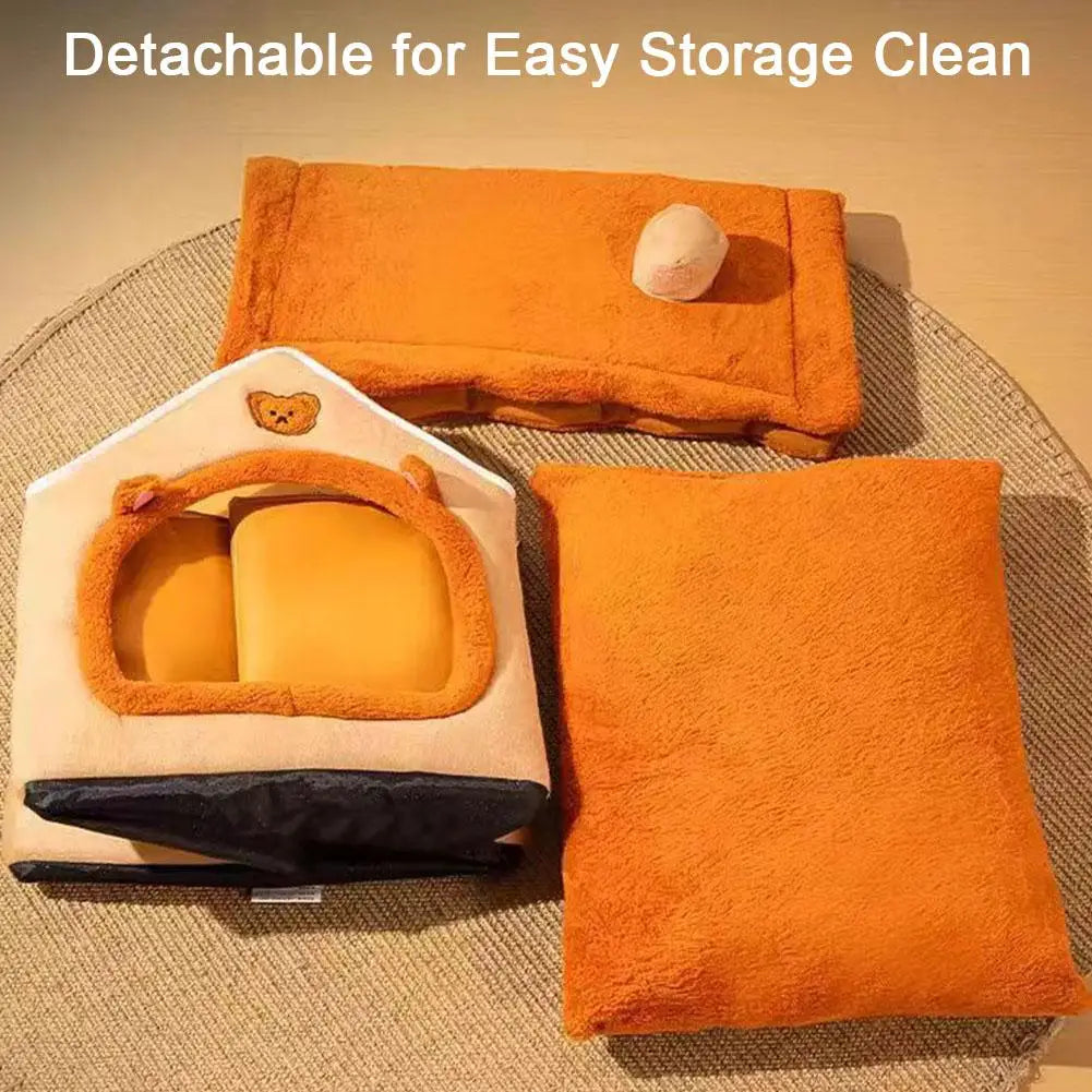 Cozy Cat Cave Bed Plush Indoor Pet House with Removable Cushion