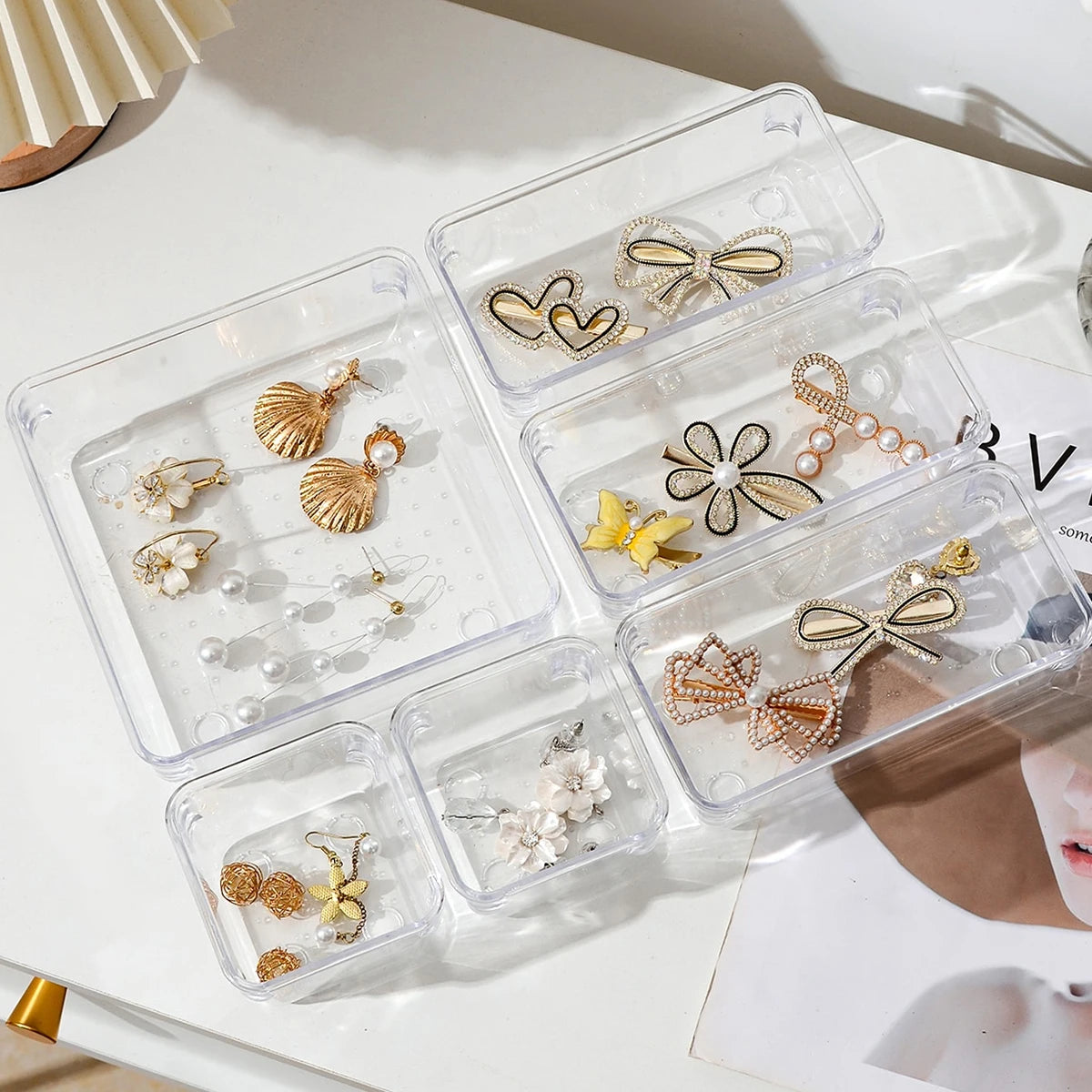 7-Piece Plastic Storage Trays for Makeup, Bathroom & Office