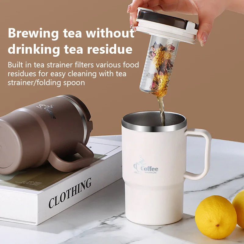 Insulated Coffee Cup 304 Stainless Steel Tea Cup With Tea Strainer Lid Straw Water Milk Juice Cups Coffee Mug For Home Drinkware