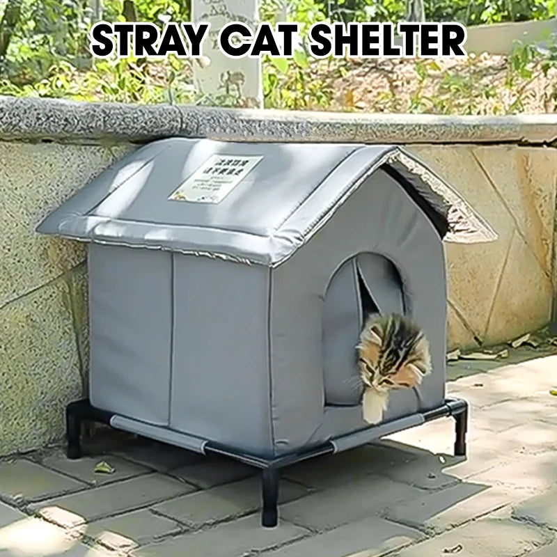 Waterproof Outdoor Cat House Weatherproof Shelter for Stray Cats Year-Round Protection
