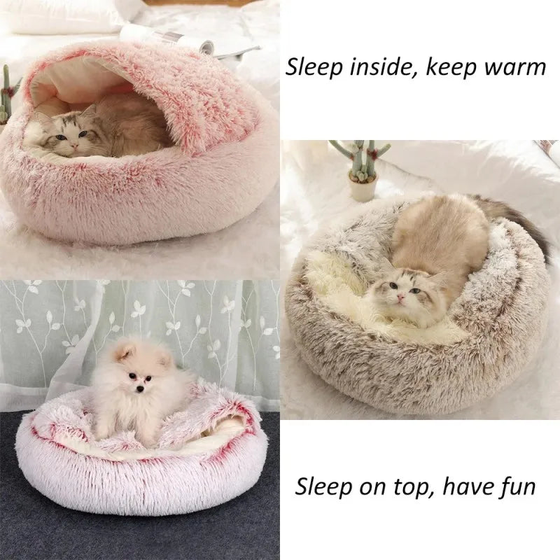 Cat Bed Cave for Indoor Donut Self Warming Small Dog Bed Anti-anxiety for Winter