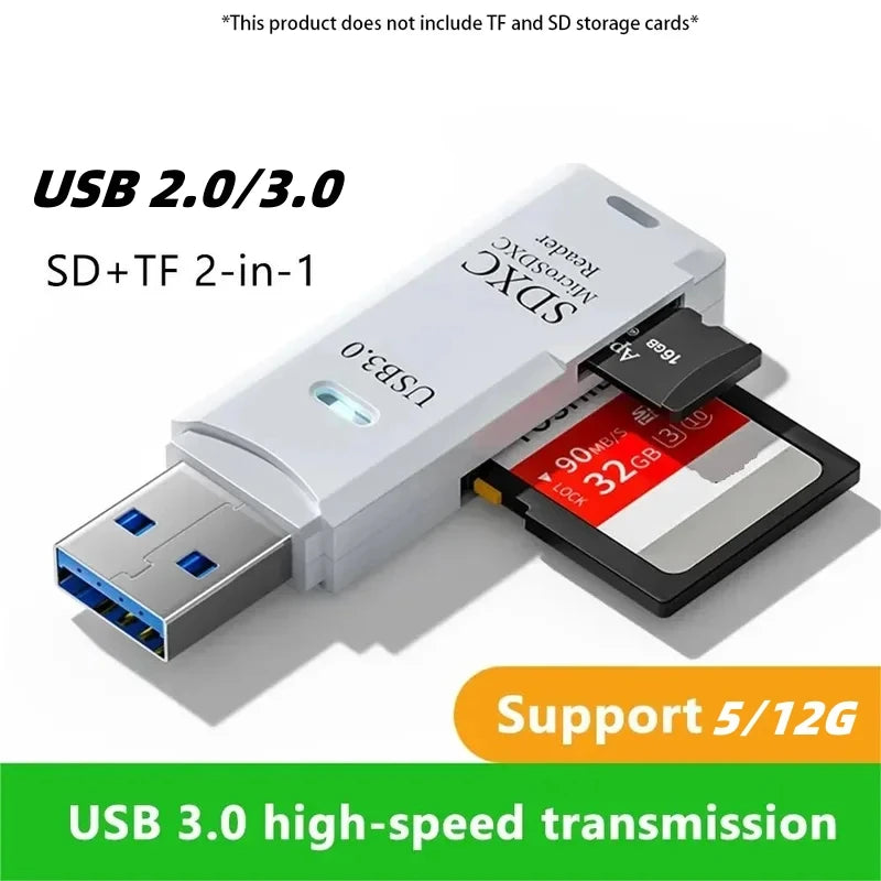 Multi Functional 2-in-1 High-speed USB 3.0/2.0 Card Reader Supports TF SD Card