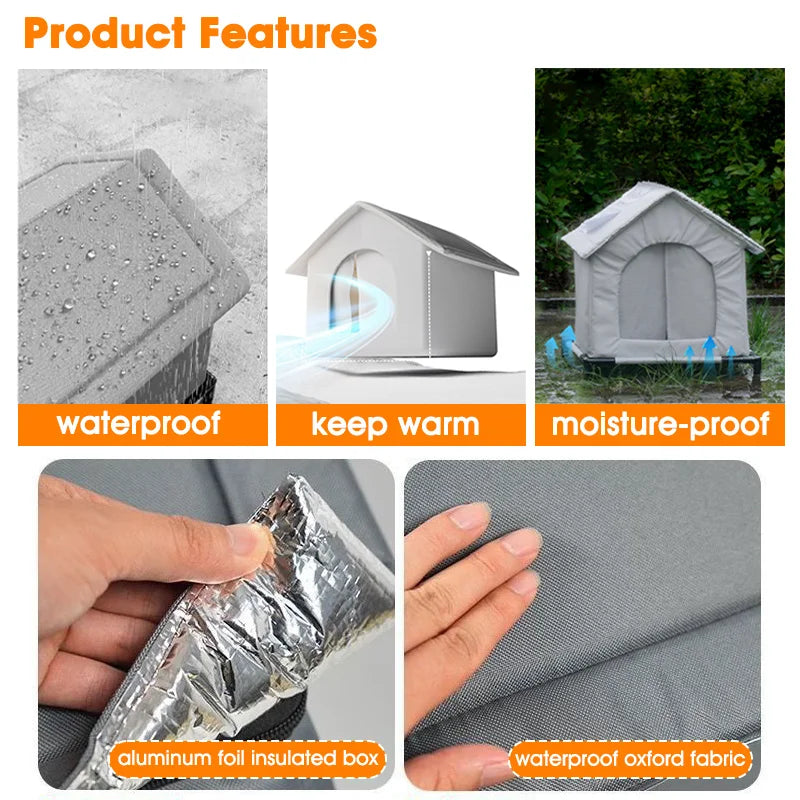 Waterproof Outdoor Cat House Weatherproof Shelter for Stray Cats Year-Round Protection