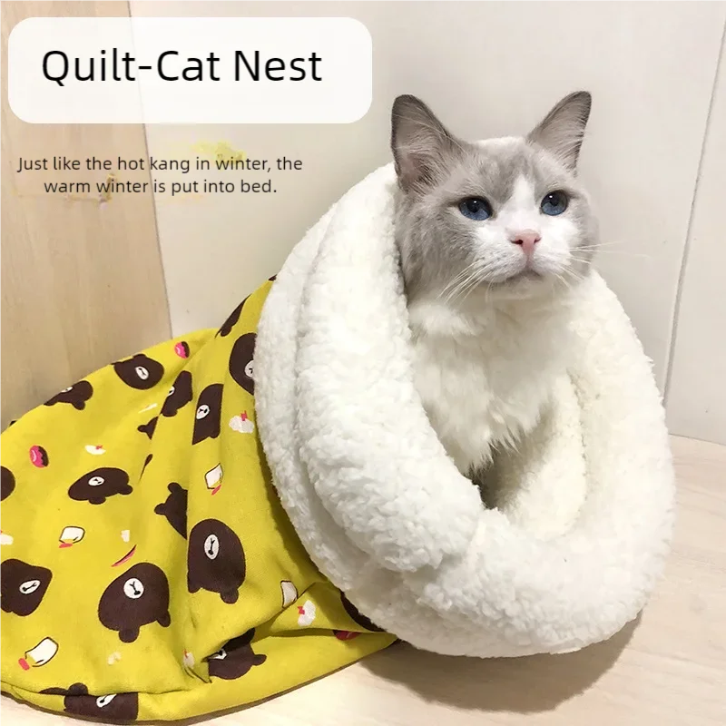 Plush Cat Sleeping Bag Warm Pet Bed Pocket Nest for Cats