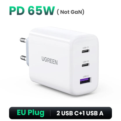UGREEN 65W GaN Charger Quick Charge 4.0 3.0 USB C Charger for iPhone 17 16 15 Pro Max Laptop Macbook Air Tablet PD Fast Charger