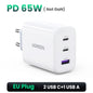 UGREEN 65W GaN Charger Quick Charge 4.0 3.0 USB C Charger for iPhone 17 16 15 Pro Max Laptop Macbook Air Tablet PD Fast Charger