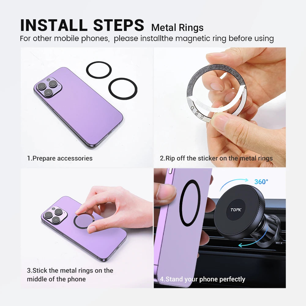 TOPK Magnetic Car Phone Holder Air Vent Mount for MagSafe iPhone & Samsung