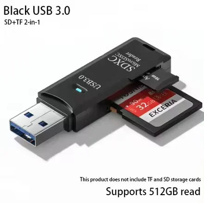 Multi Functional 2-in-1 High-speed USB 3.0/2.0 Card Reader Supports TF SD Card