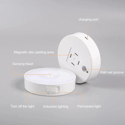 LED Smart Human Body Wireless Magentic Suction Sensor Night Lights Emergency Automatic Lighting USB Charging LED Cabinet Lights