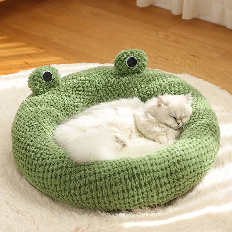 Warm Plush Frog Dog & Cat Cave Bed for Puppies, Kittens & Small Pets