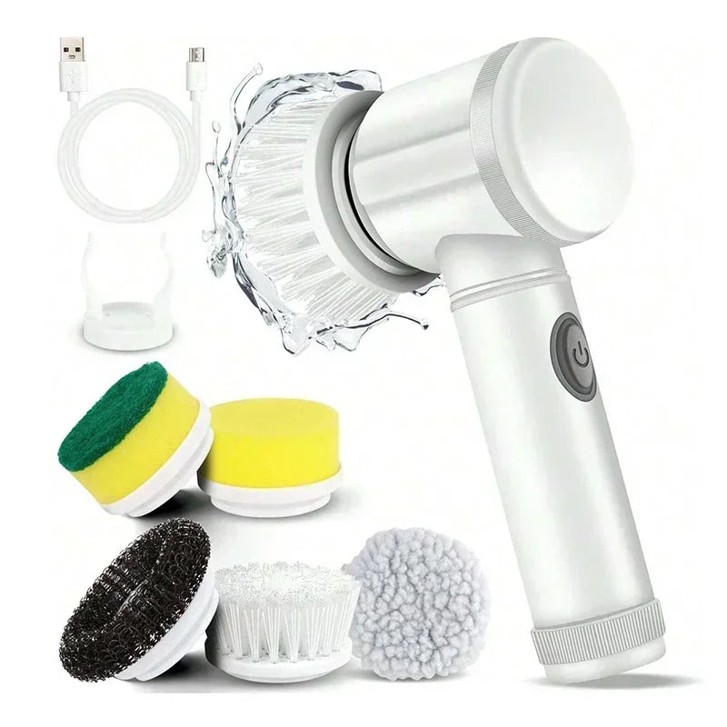 Rechargeable Cleaning Brush with 5 Replaceable Brush Heads