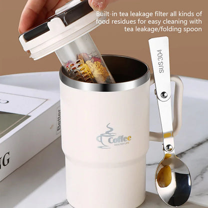 Insulated Coffee Cup 304 Stainless Steel Tea Cup With Tea Strainer Lid Straw Water Milk Juice Cups Coffee Mug For Home Drinkware