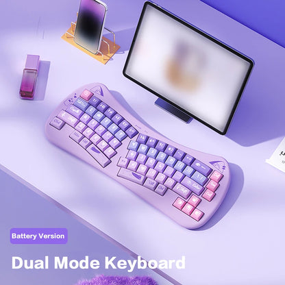 BOW Bluetooth USB Wireless Split Keyboard  68 Keys Multi Media Button Cute Cat Ergonomic  Keyboard for Win/Android/iOS/ OS